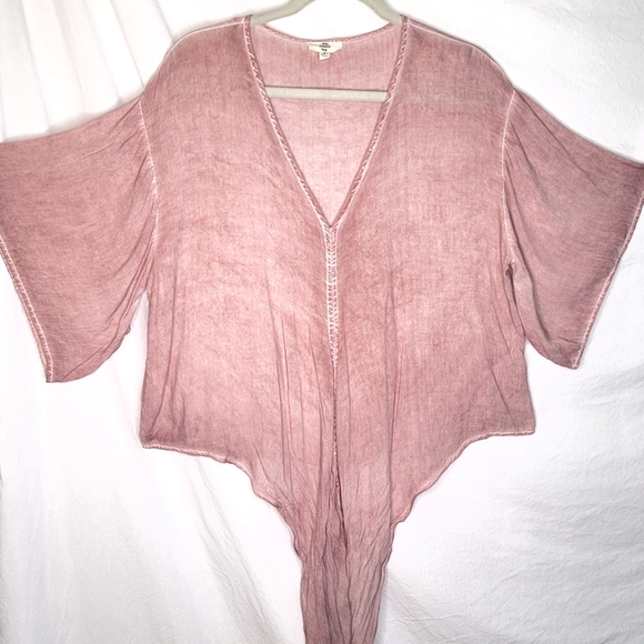 Entro Cropped Tie Blouse Size Small Pink V-neck Flowing Boho 💕 - Picture 2 of 5